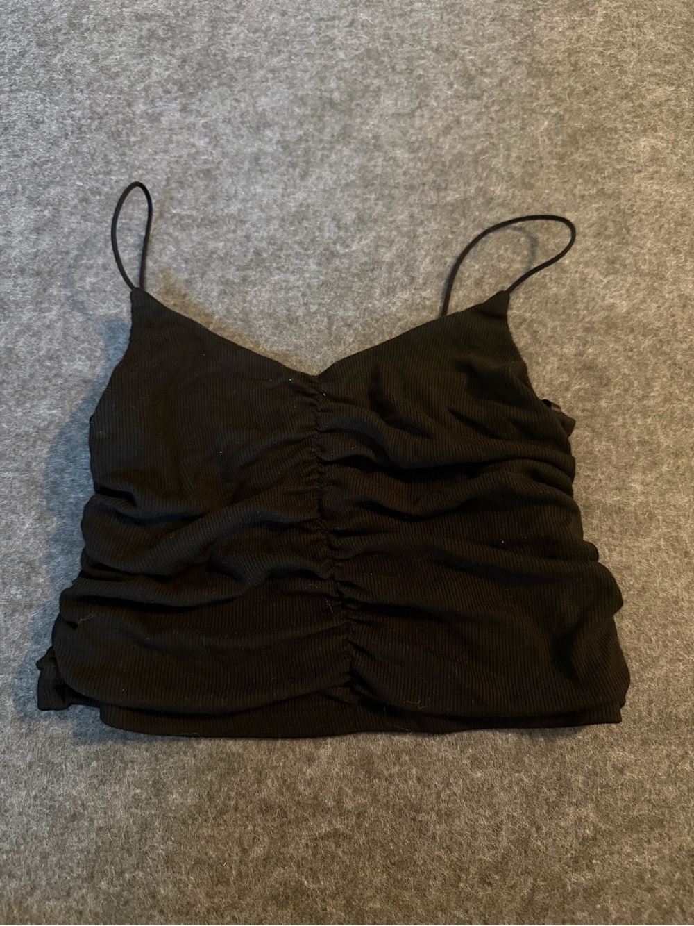 Ruched Black Spaghetti-Strap Crop Top